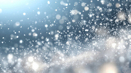 Poster - Snowflakes falling in a winter scene with shimmering snow and a cool blue background