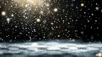 Poster - Water droplets falling on surface creating shimmering effects in a dark background
