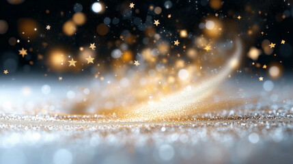 Poster - Sparkles and shimmering bokeh effect background with golden stars and glittering lights