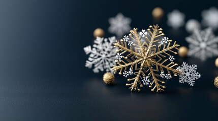 Poster - Snowflake decoration with golden accents and festive design elements on a dark background