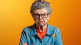 Angry aggressive rude grandma composition background 