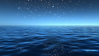 Poster - Serene Ocean Surface Under a Starry Night Sky with Glittering Stars Reflected in Tranquil Water, Capturing the Beauty of Nature's Nighttime Splendor