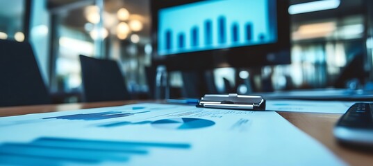 Poster - a dynamic image of a business meeting with a focus on the screen displaying a business proposal, set