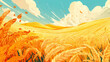 © Thiago - Golden wheat fields ripple gently in the warm summer breeze on a sunny day. zephyr. illustration. Zephyrine. Illustration