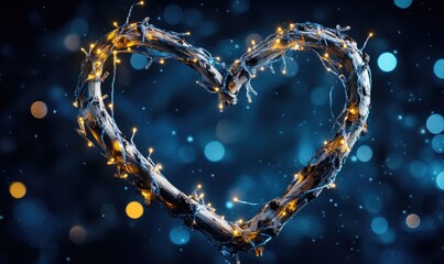 Canvas Print - A heart made of lights is on a blue background