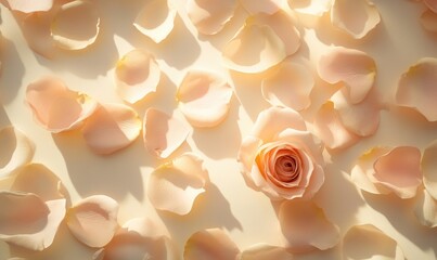 Wall Mural - A rose is in the center of a pile of pink petals