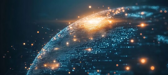 Poster -  A futuristic image of a digital globe with interconnected business hubs and data points, glowing brightly against a dark background