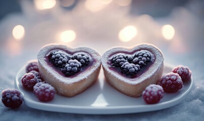 Poster - Two heart shaped pastries with berries on top