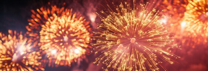 A vibrant display of fireworks exploding in the night sky, creating a dazzling array of colors and patterns.