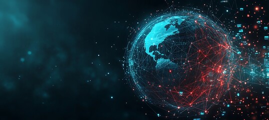 Poster -  A futuristic image of a digital globe with interconnected business hubs, set against a dark background with glowing elements