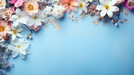 Wall Mural - A blue background with flowers on it