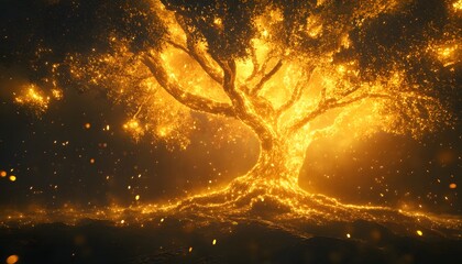 Poster - Glowing Enchanted Tree Surrounded by Magical Light in a Mystical Forest, Evoking Feelings of Wonder, Fantasy, and Tranquility in a Whimsical Atmosphere