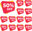 © Olha - Various discount stickers, set of discount price tags. Red and yellow up to 10,20,30,40,50,60,70,80,90,15,25,35,45 percent, vector illustration isolated on white.EPS 10