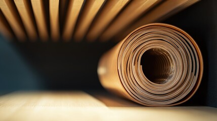 Poster - A detailed shot of a neatly rolled Ethernet cable placed on an office shelf