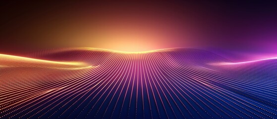 Poster - colorful, abstract landscape with a bright orange sun in the background. the sky is a deep purple an