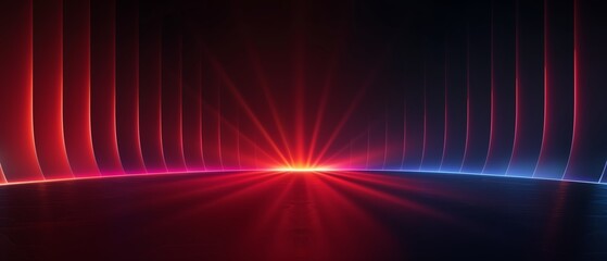 Canvas Print - Dark red and blue background with a bright red light shining down. The light is focused on the center of the image