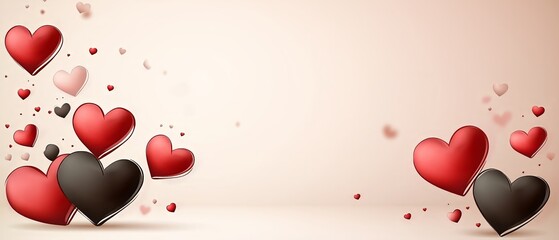 Poster - Heart-filled background with a black and red heart in the center. The background is filled with many hearts of different sizes and colors