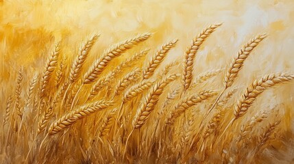 Wall Mural - Golden wheat fields swaying in the warm sunset light during harvest season