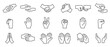 © SS VECTOR - Hand gesture linear icon set. Palm indicates fist, handshake, peace and love. Hand icon set. Contains gestures, collection of vector icons in line form isolated on transparent background. Editable