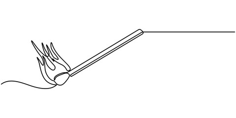 Poster - Continuous one line drawing of burning match. simple burning match stick line art vector illustration. Editable stroke, one continuous line drawing of match sticks.one line drawing of burning wooden. 