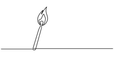Poster - Continuous one line drawing of burning match. simple burning match stick line art vector illustration. Editable stroke, one continuous line drawing of match sticks.one line drawing of burning wooden. 