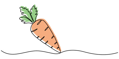 Poster - Continuous one line drawing of isolated carrot outline vector art illustration, Simple carrot in continuous one line art drawing design, Growing carrot plant minimalist outline vector, one line draw 
