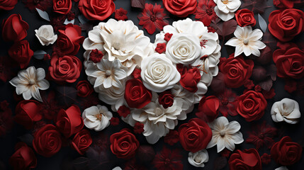 Wall Mural - A bouquet of red and white flowers arranged in the shape of a heart