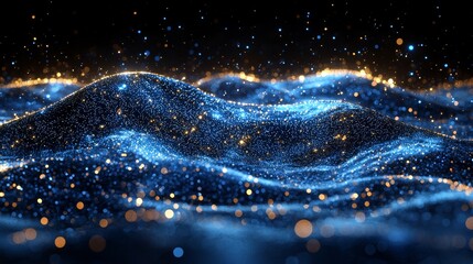 Wall Mural - a blue and gold glittery background with waves and stars