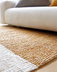Aufkleber - Elegant Woven Rug Adds Warmth to a Serene Living Room Ambiance With Subtle Tones