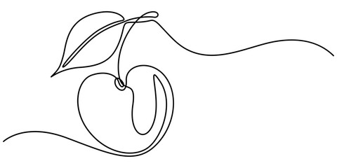 Cherry continuous one line art icon vector illustration, Cherry minimalistic design. Hand drawn sketch, Cherry one line drawing. Healthy food natural organic concept. Vector illustration editable.