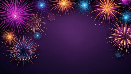 Wall Mural - purple background with border frame of colorful fireworks