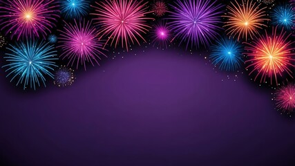 Wall Mural - purple background with border frame of colorful fireworks