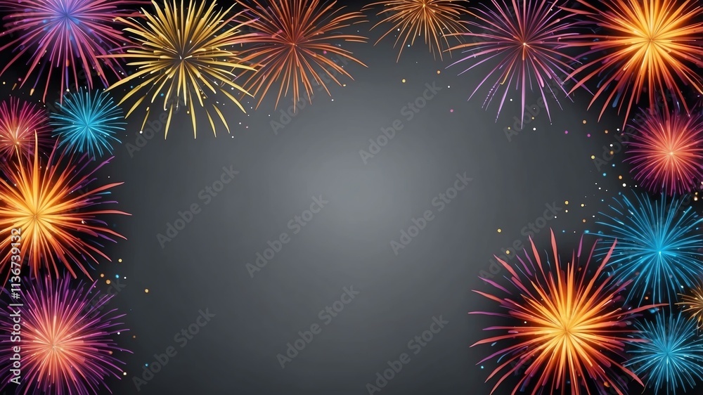 gray background with border frame of colorful fireworks Stock ...