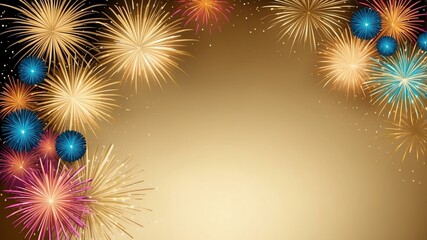 Wall Mural - gold background with border frame of colorful fireworks