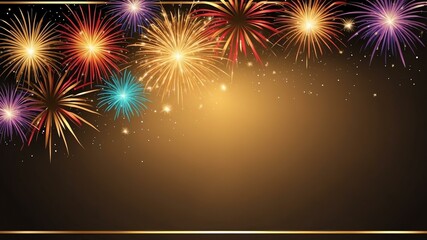 Wall Mural - gold background with border frame of colorful fireworks