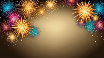 Wall Mural - gold background with border frame of colorful fireworks