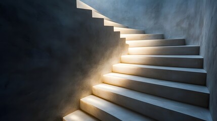 Poster - Elegant Spiral Staircase Bathed in Soft Ambient Light, Showcasing Minimalist Design and Modern Architecture in a Serene Indoor Setting
