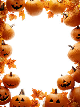 An elegant Halloween frame with pumpkins, isolated on a transparent background, perfect for Halloween, autumn, or spooky-themed designs.