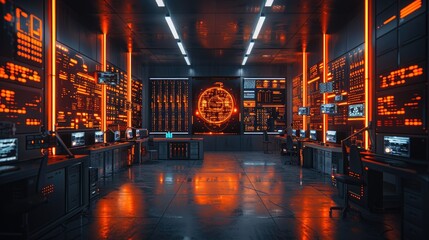 Poster - A futuristic control room with glowing interfaces and monitors.
