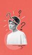 © Solarisys - Vertical photo collage of woman and exclamation question mark isolated on painted background