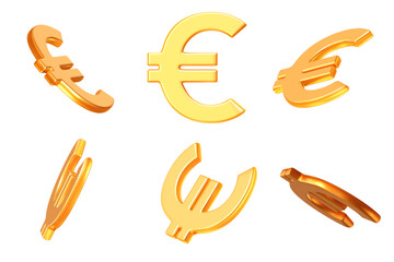 Wall Mural - 3d set of gold euro sign at different angles. the currency of the european union. stock vector illus