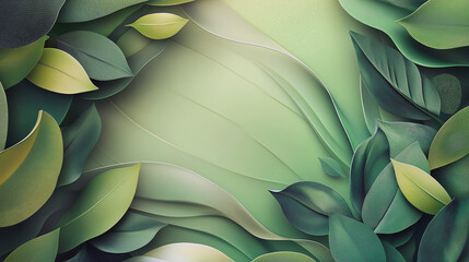 Wall Mural - A green leafy background with a leafy border