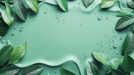 Wall Mural - A green background with a leafy border