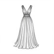 © Lina - A wedding gown drawn with black lines. Black-and-white illustration.