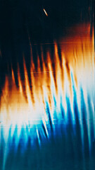 Wall Mural - aged foil texture. old film overlay. light flare. blue orange color glow wave dust scratch stripes d