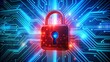 © Yellow Blossom - Cybersecurity Front View Red Padlock on Circuit Board, Digital Security Concept, Network Protection, Data Encryption, 3D Render, Cyber Security, Data Protection