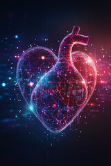 Wall Mural - A cyber heart icon with floating health metrics and digital fitness data, symbolizing online wellness platforms and health analytics. 