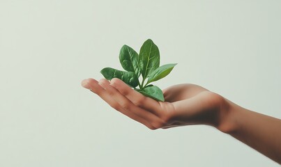 Poster - A hand gently cradles a small vibrant green plant