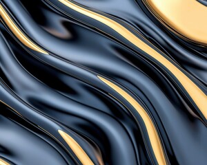 Poster - An elegant abstract wave design featuring flowing black and gold colors, creating a sense of luxury and sophistication.