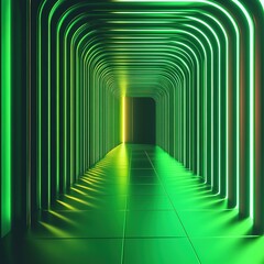 Poster - Illuminated green tunnel journey contemporary space digital art abstract design perspective energetic vibe